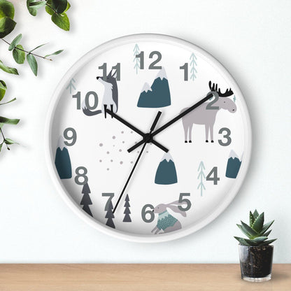 Nursery Wall Clock No Ticking Woodland Animals, Nursery Large Wall Clock, Kids Wall Clock, Silent Nursery Wall Clock, Kids Wall Decor | Pippa + June