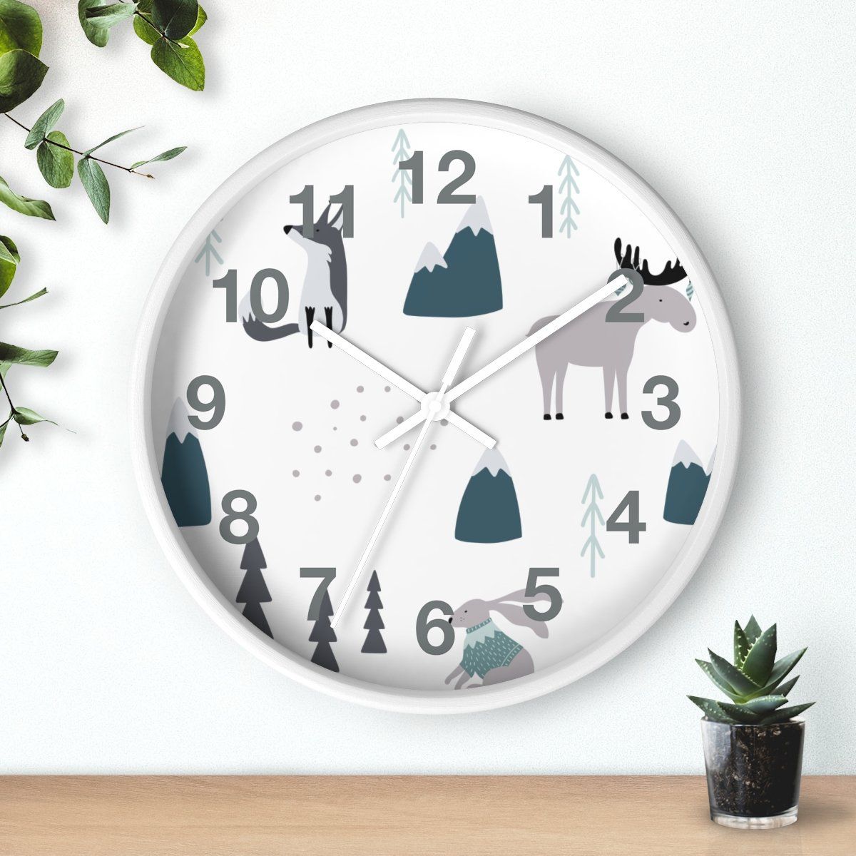 Nursery Wall Clock No Ticking Woodland Animals, Nursery Large Wall Clock, Kids Wall Clock, Silent Nursery Wall Clock, Kids Wall Decor | Pippa + June