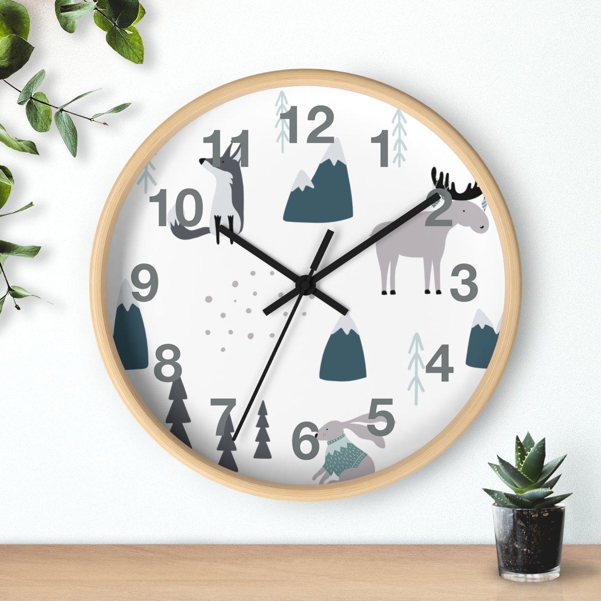 Nursery Wall Clock No Ticking Woodland Animals, Nursery Large Wall Clock, Kids Wall Clock, Silent Nursery Wall Clock, Kids Wall Decor | Pippa + June