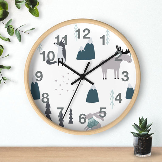 Nursery Wall Clock No Ticking Woodland Animals, Nursery Large Wall Clock, Kids Wall Clock, Silent Nursery Wall Clock, Kids Wall Decor | Pippa + June