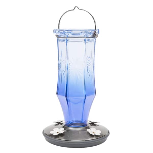 16 oz. Hummingbird Feeder Decorative Glass 4 Flower Ports, Blue