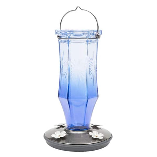 16 oz. Hummingbird Feeder Decorative Glass 4 Flower Ports, Blue
