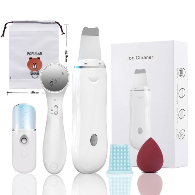 Skin Scrubber Pore Cleaner 2+4 Kit Facial Ion Shovel Deep Face Cleaning Sonic Peeling