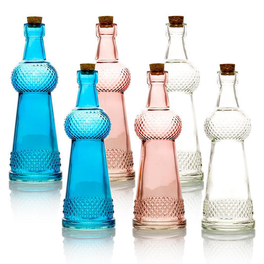 6pc Savannah Colorful Decorative Vintage Glass Bottles and Flower Vases Wedding Table and Centerpiece Display