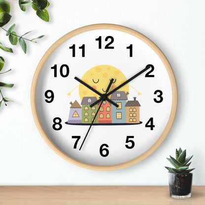 Nursery Wall Clock Sleeping City, Kids Wall Clock, Neutral Nursery Decor, Children Wall Clock