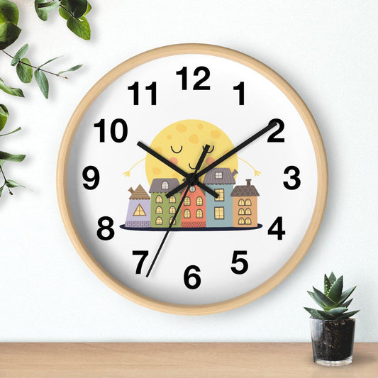 Nursery Wall Clock Sleeping City, Kids Wall Clock, Neutral Nursery Decor, Children Wall Clock