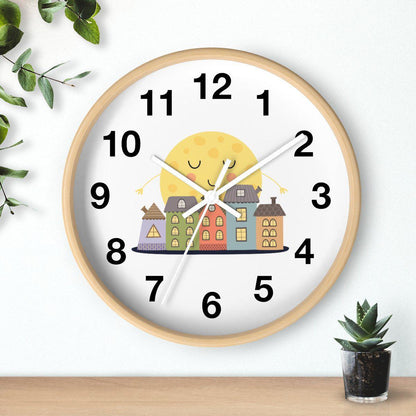 Nursery Wall Clock Sleeping City, Kids Wall Clock, Neutral Nursery Decor, Children Wall Clock
