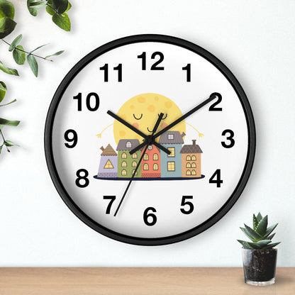 Nursery Wall Clock Sleeping City, Kids Wall Clock, Neutral Nursery Decor, Children Wall Clock