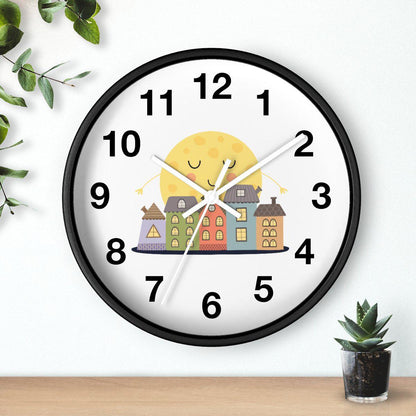 Nursery Wall Clock Sleeping City, Kids Wall Clock, Neutral Nursery Decor, Children Wall Clock