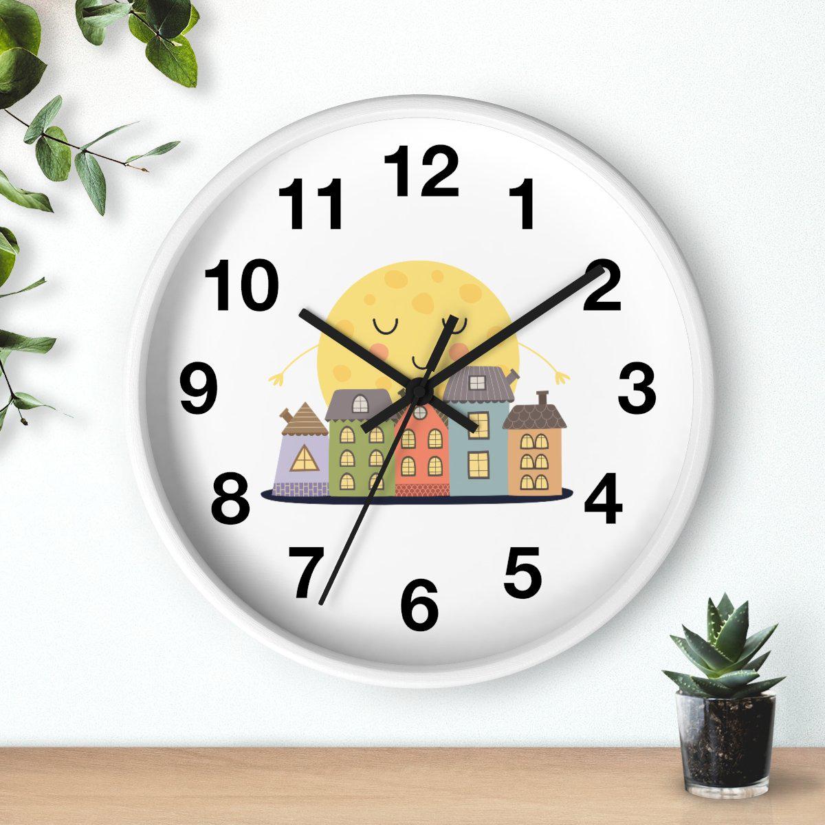 Nursery Wall Clock Sleeping City, Kids Wall Clock, Neutral Nursery Decor, Children Wall Clock
