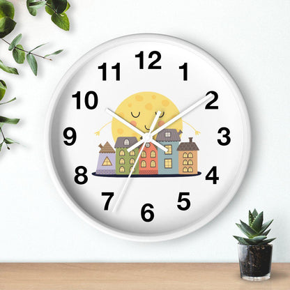 Nursery Wall Clock Sleeping City, Kids Wall Clock, Neutral Nursery Decor, Children Wall Clock