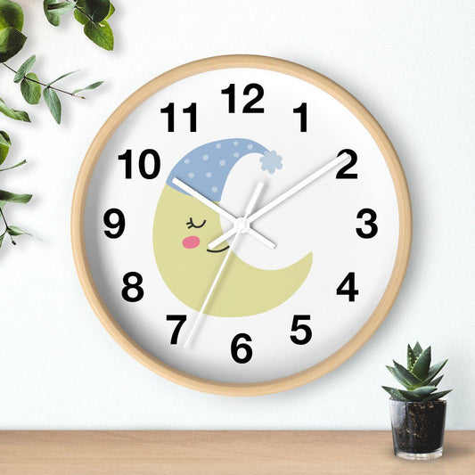 Nursery Wall Clock Sleeping Moon Gender Neutral, Kids Wall Clock, Childrens Wall Clock | Pippa + June