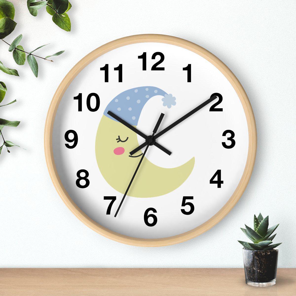Nursery Wall Clock Sleeping Moon, Kids Wall Clock, Childrens Wall Clock | Pippa + June