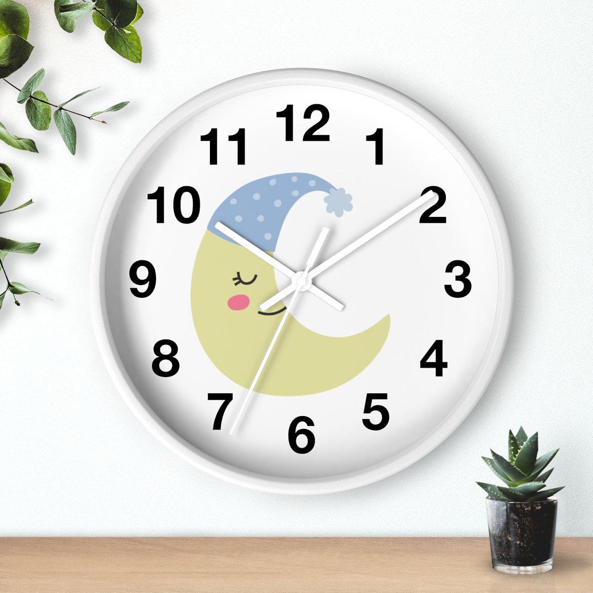 Nursery Wall Clock Sleeping Moon, Kids Wall Clock, Childrens Wall Clock | Pippa + June