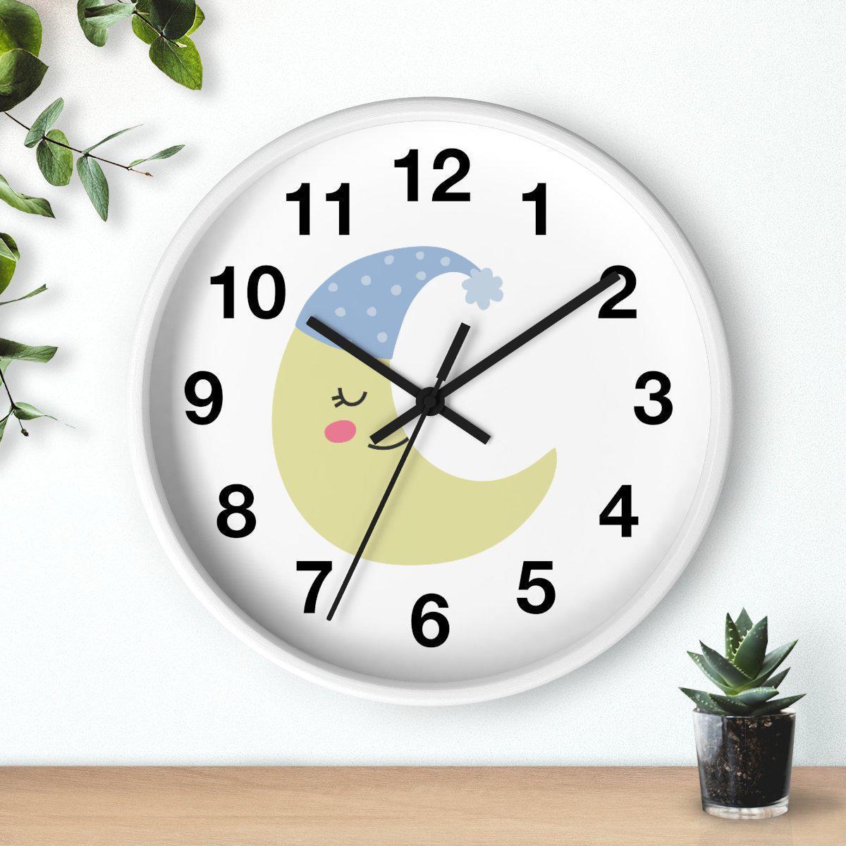 Nursery Wall Clock Sleeping Moon, Kids Wall Clock, Childrens Wall Clock | Pippa + June