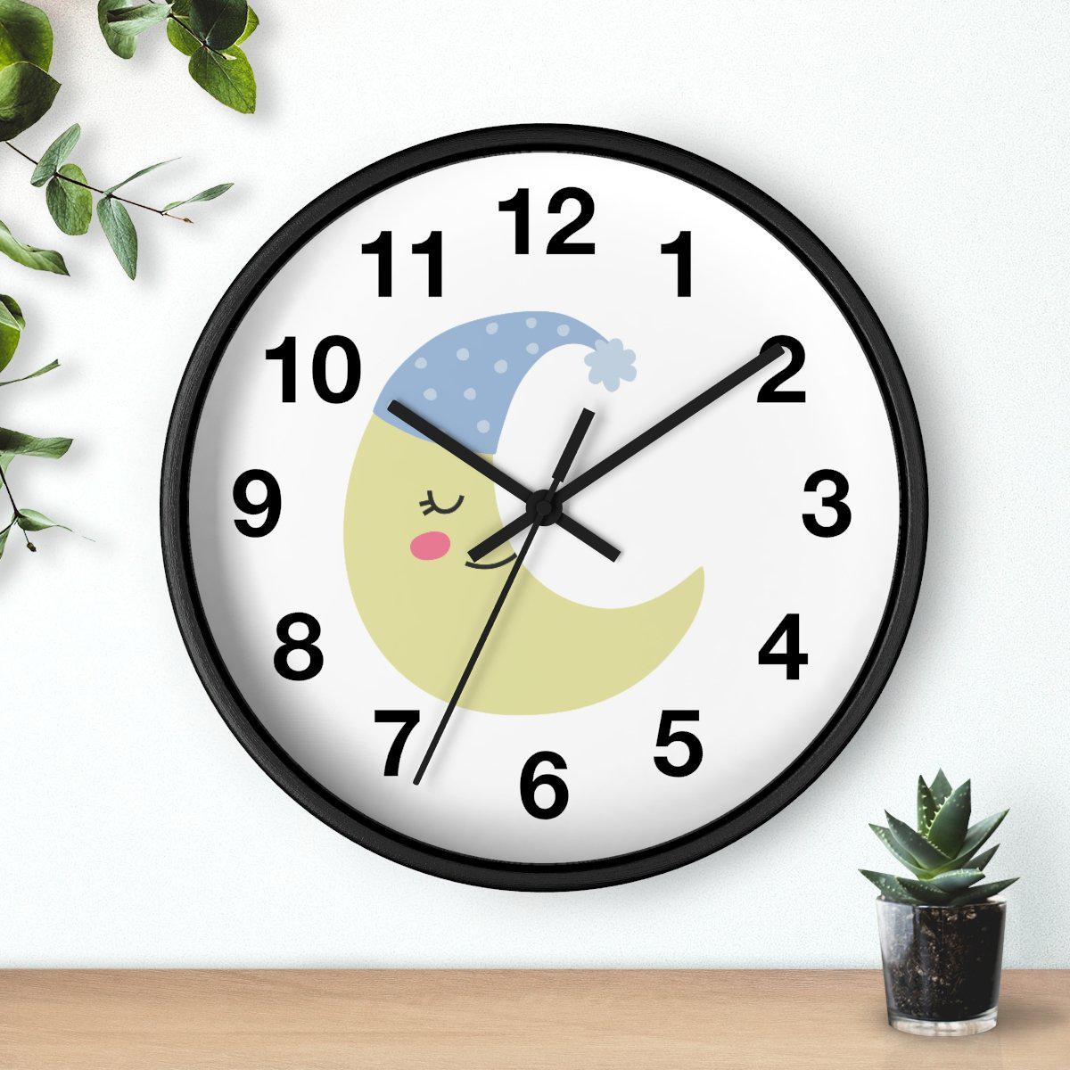 Nursery Wall Clock Sleeping Moon, Kids Wall Clock, Childrens Wall Clock | Pippa + June