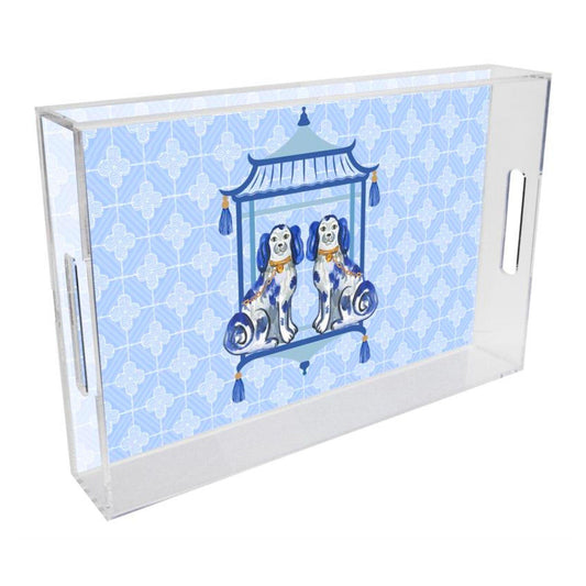 Staffordshire Chic Dogs on Blue Lucite Tray - Available in Multiple Sizes