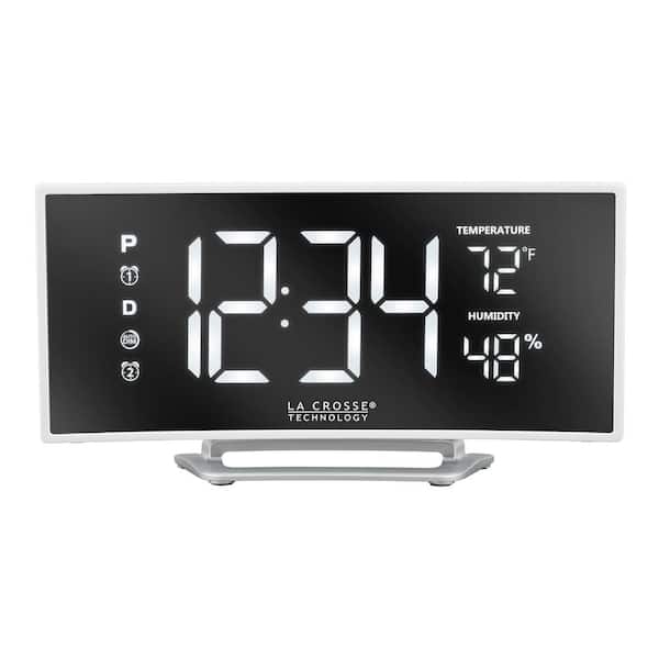 Curved Mirror LED Alarm Clock with Temperature & Humidity, White